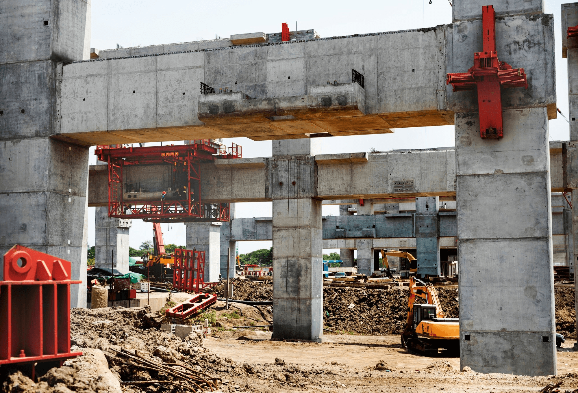 Structural columns and formwork inside a building under construction